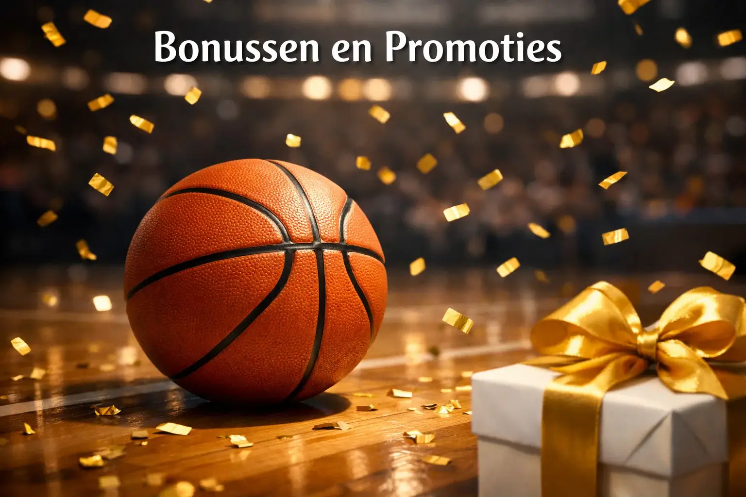 Basketbal met promotionele elementen en bonus symbolen