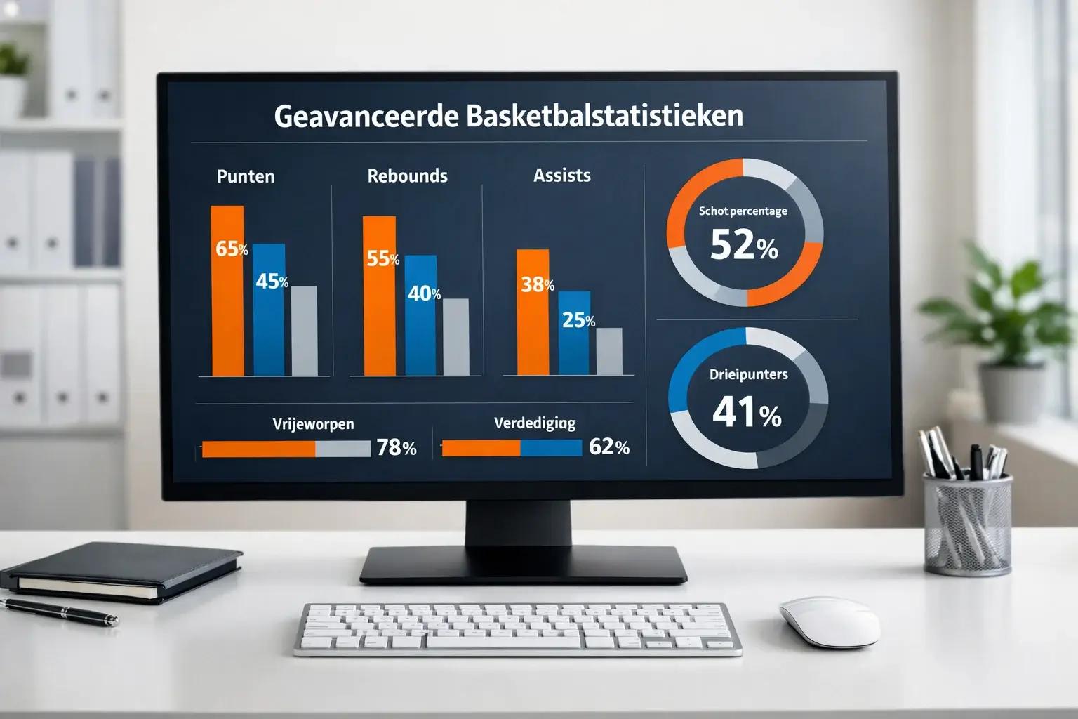 Sportstatistieken en basketbal data analyse op scherm