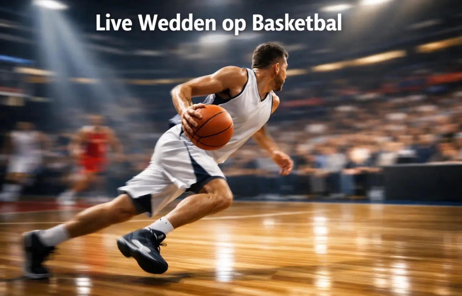 Dynamische basketbalactie tijdens een live wedstrijd met spelers in volle beweging